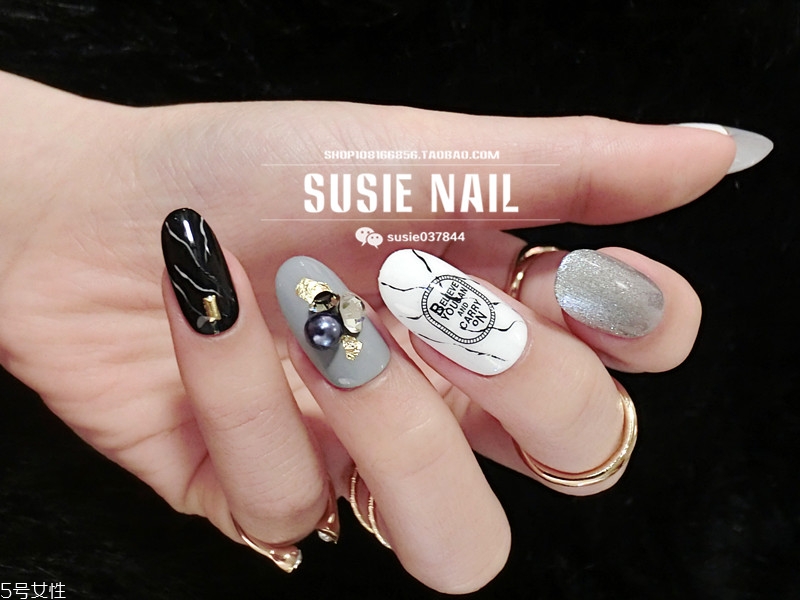 黑白灰美甲圖片 黑白灰三色漂亮美甲圖 黑白灰美甲圖片 黑白灰三色漂亮美甲圖